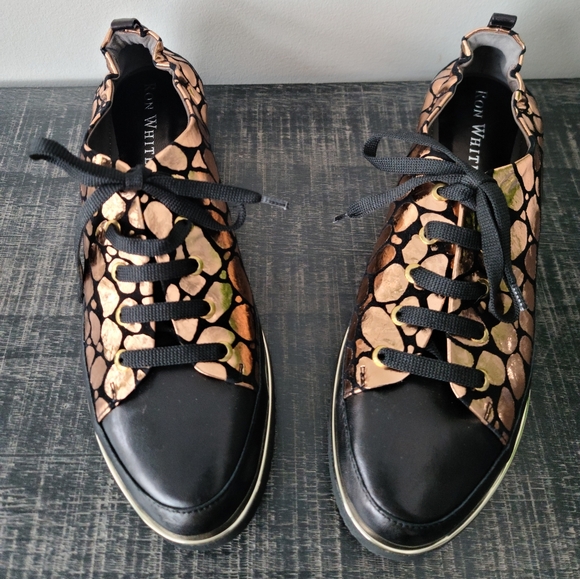 Ron White Shoes - NWOT Ron White Black Leather & Rose Gold Sneakers